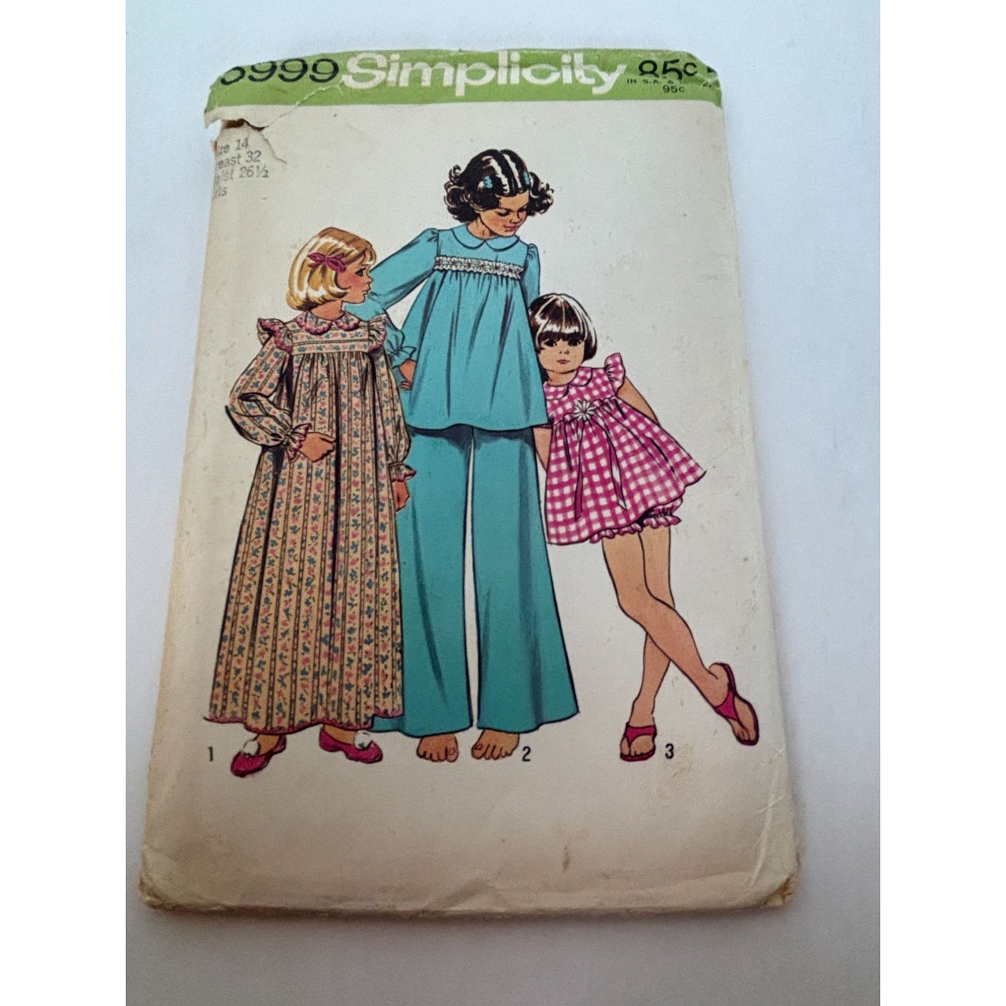Simplicity Sewing Pattern 5999 Girls Pajamas Nightgown Vintage Peter Pan Collar