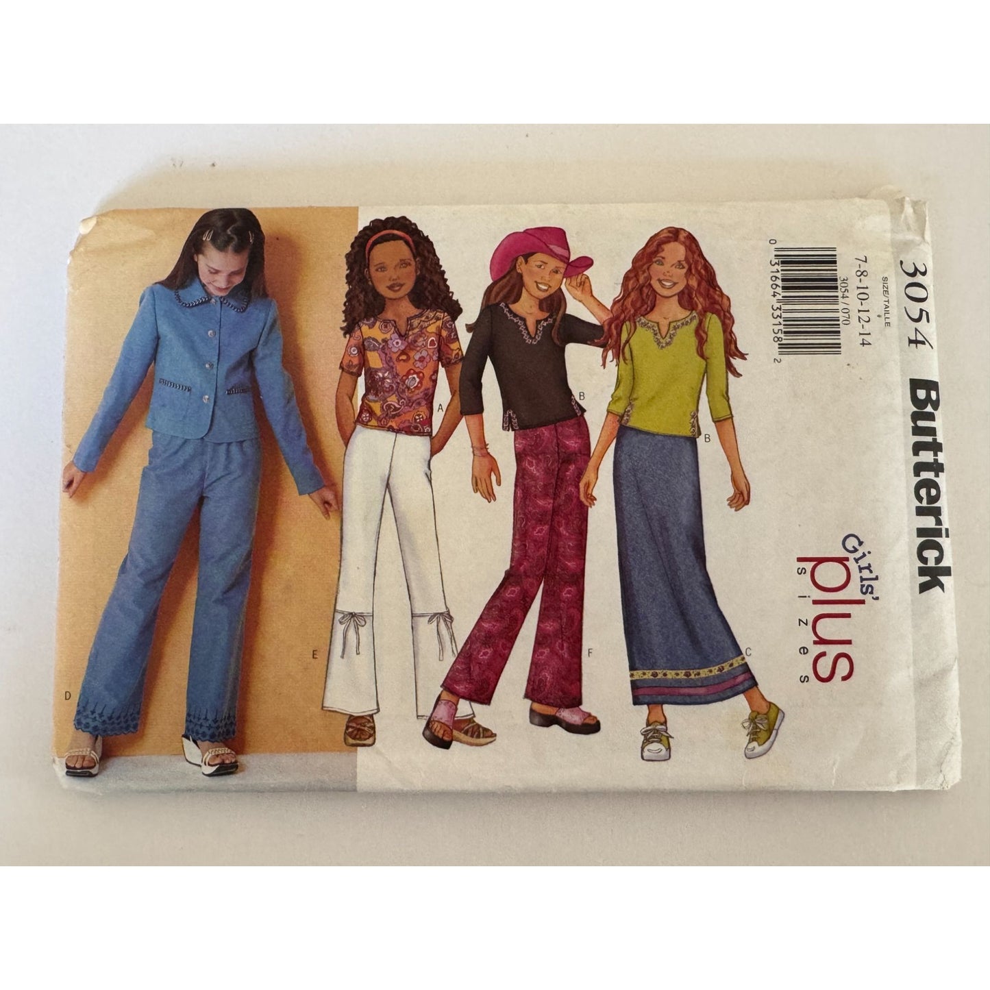Uncut Butterick 3054 Girls Outfit Sewing Pattern Jacket Top Skirt Pants Size 7-14 Y2K