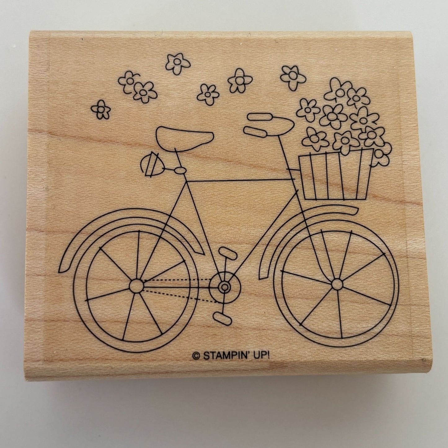 Stampin Up Wood Rubber Stamp Bicycle Flower Basket Spring Friendship Card Making
