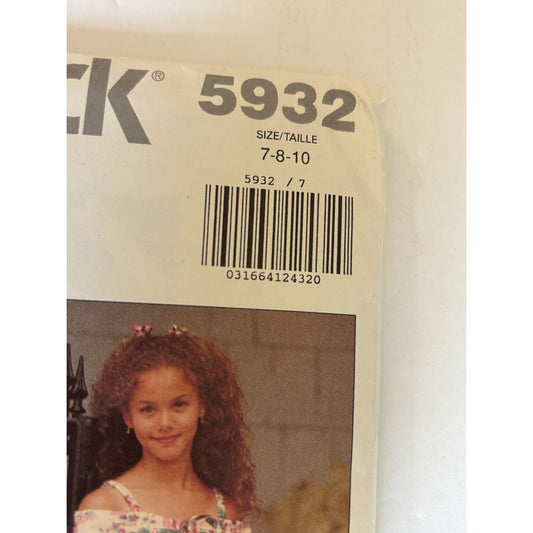 Butterick Sewing Pattern 5932 Flower Girl Dress Easter Church Wedding 7 8 10 UC