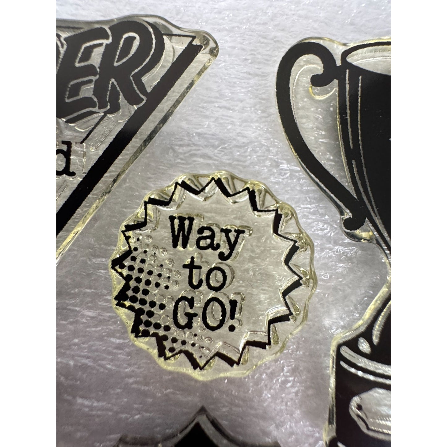 CTMH My Acrylix Acrylic Stamp Set Superhero Workshop Trophy Good Job Fantastic