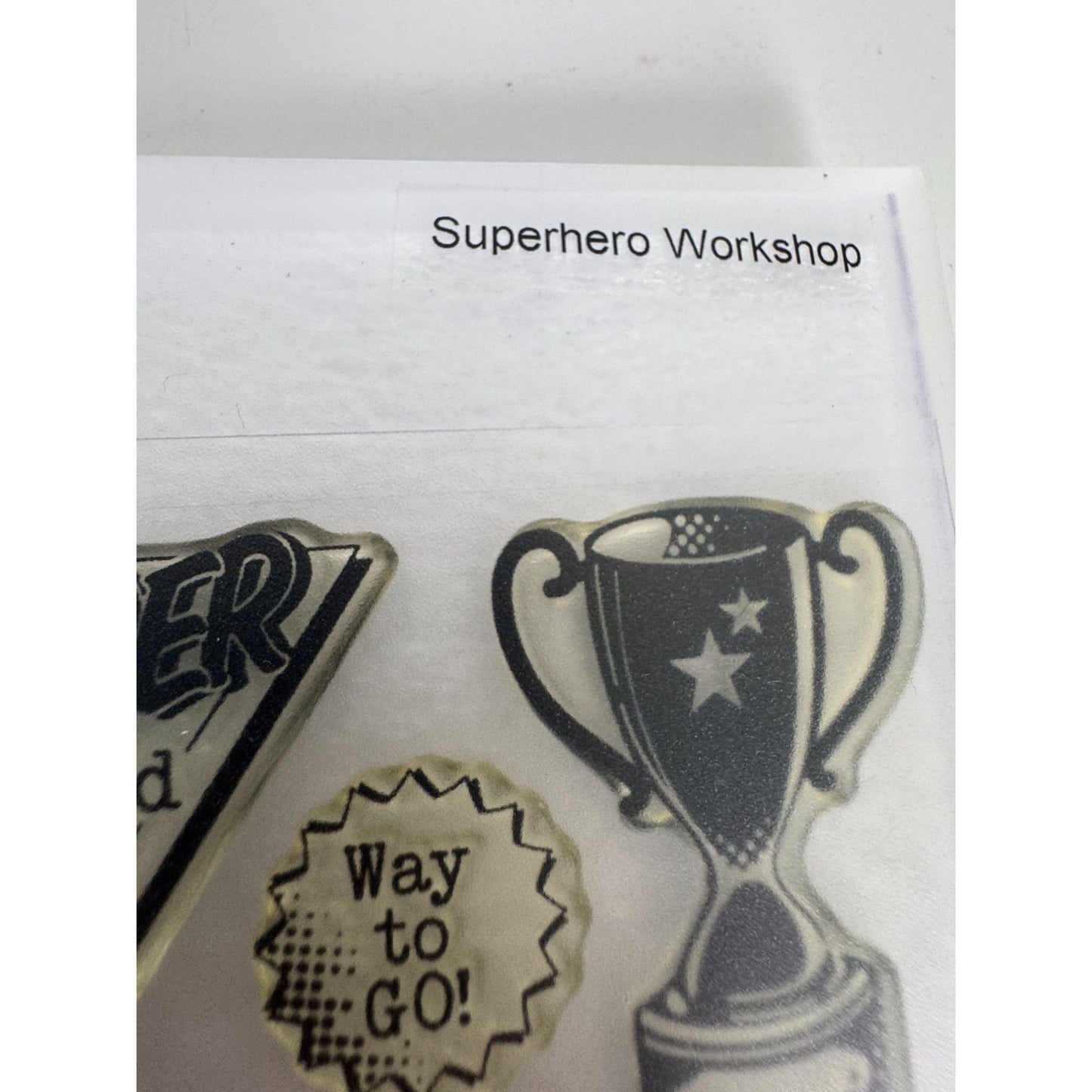 CTMH My Acrylix Acrylic Stamp Set Superhero Workshop Trophy Good Job Fantastic