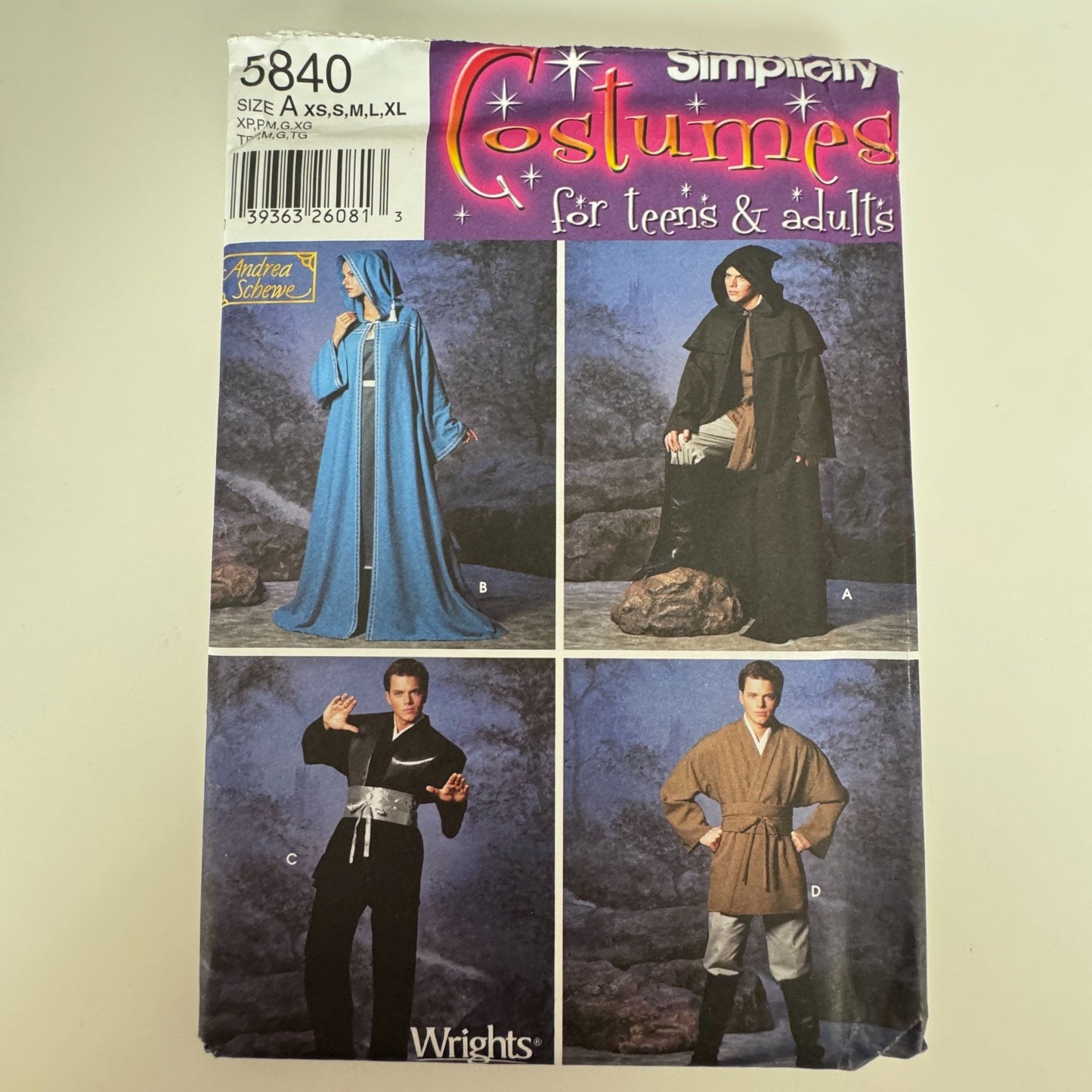 Simplicity Sewing Pattern 5840 Hooded Cloak Robe Medieval Sci-Fi Costume Fantasy Tunic XS-XL Uncut