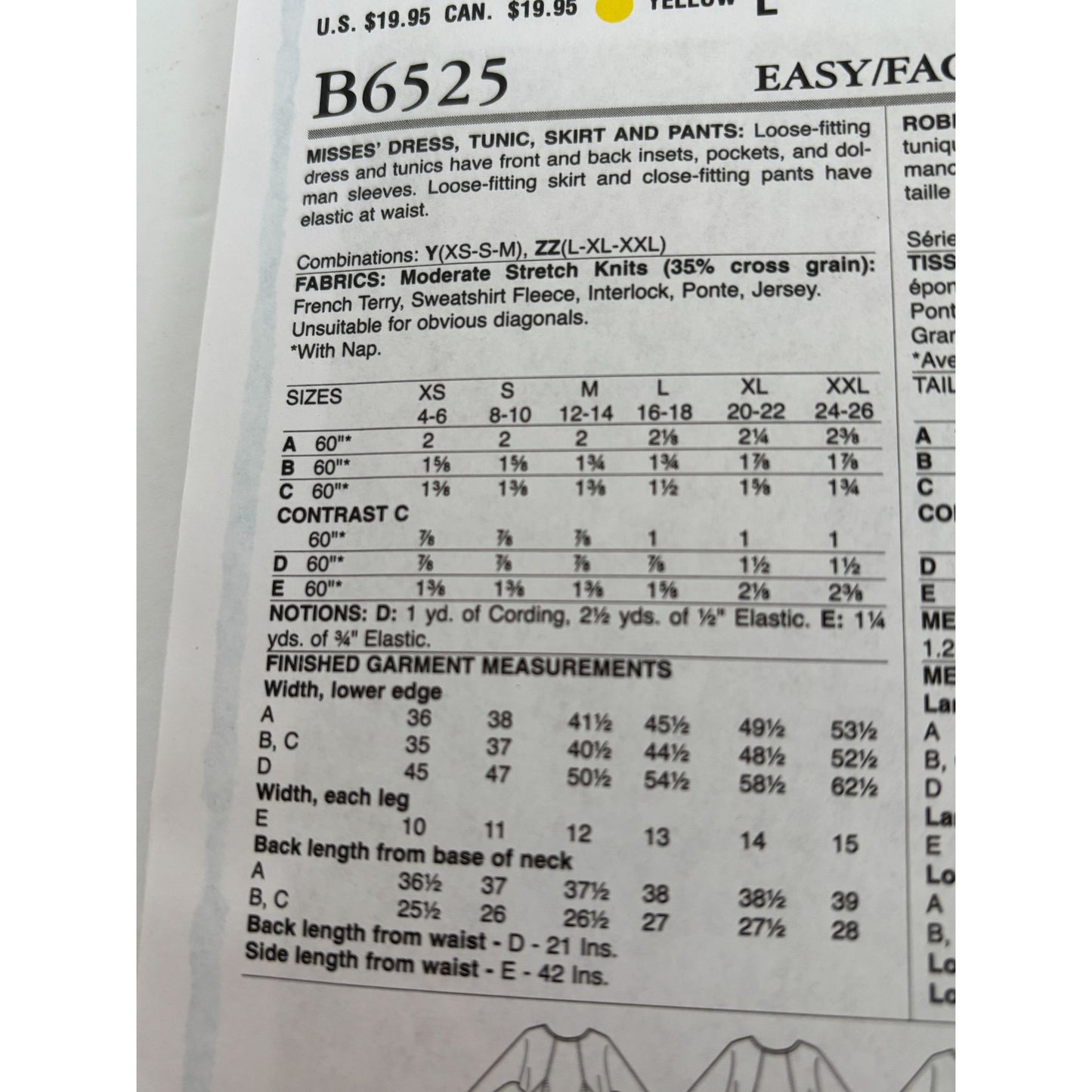 Butterick Sewing Pattern B6525 Dress Tunic Skirt Pants Easy Work Outfit UC 4-14