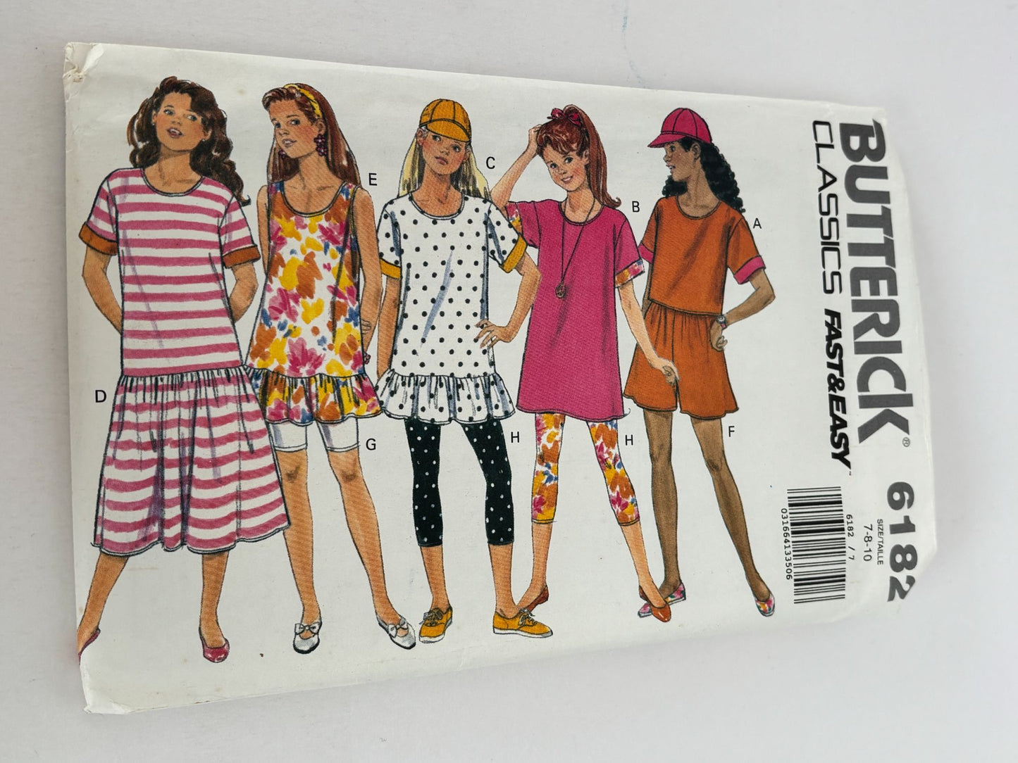 Butterick Sewing Pattern 6182 Girls Dress Top Shorts Leggings 90s 7 8 10 Uncut