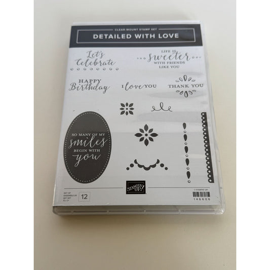 Stampin Up Clear Mount Rubber Stamp Set Detailed With Love Words Happy Birthday