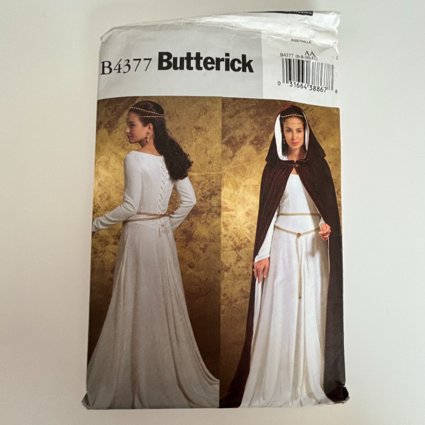 Butterick Sewing Pattern B4377 Medieval Dress Floor Length Cape Costume 6-12 Uncut Renaissance Festival