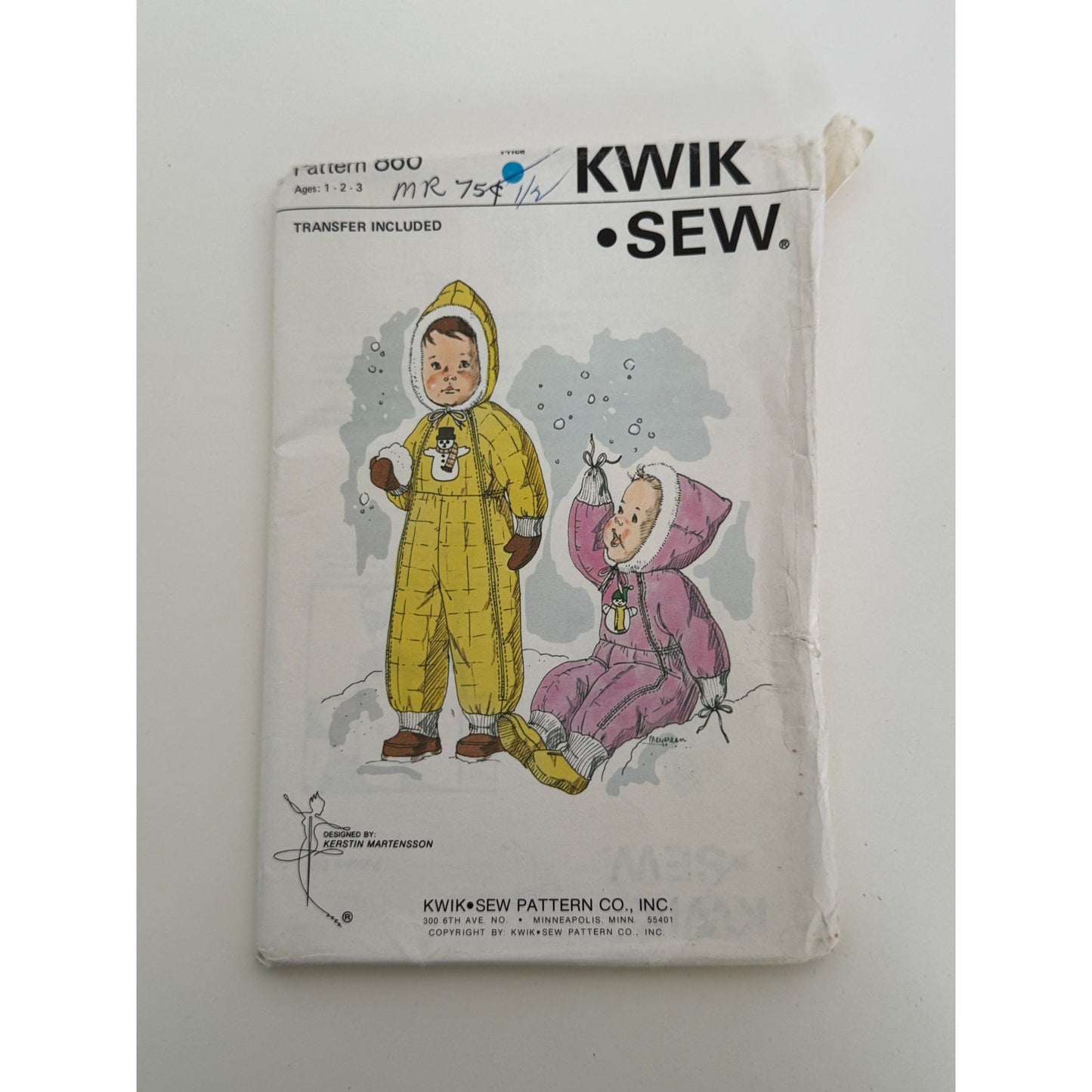 Kwik Sew Sewing Pattern 860 Toddler Snowsuit Ages 1-3 Raglan Sleeves Winter UC