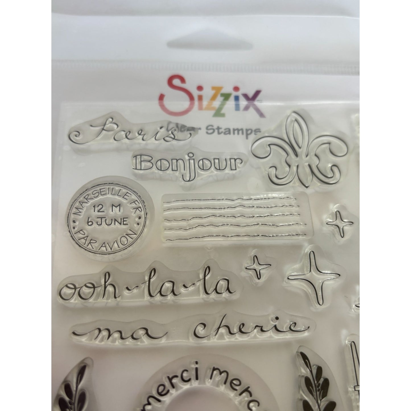 Sizzix Photopolymer Clear Stamps Paris France Merci Eiffel Tower Bonjour Words