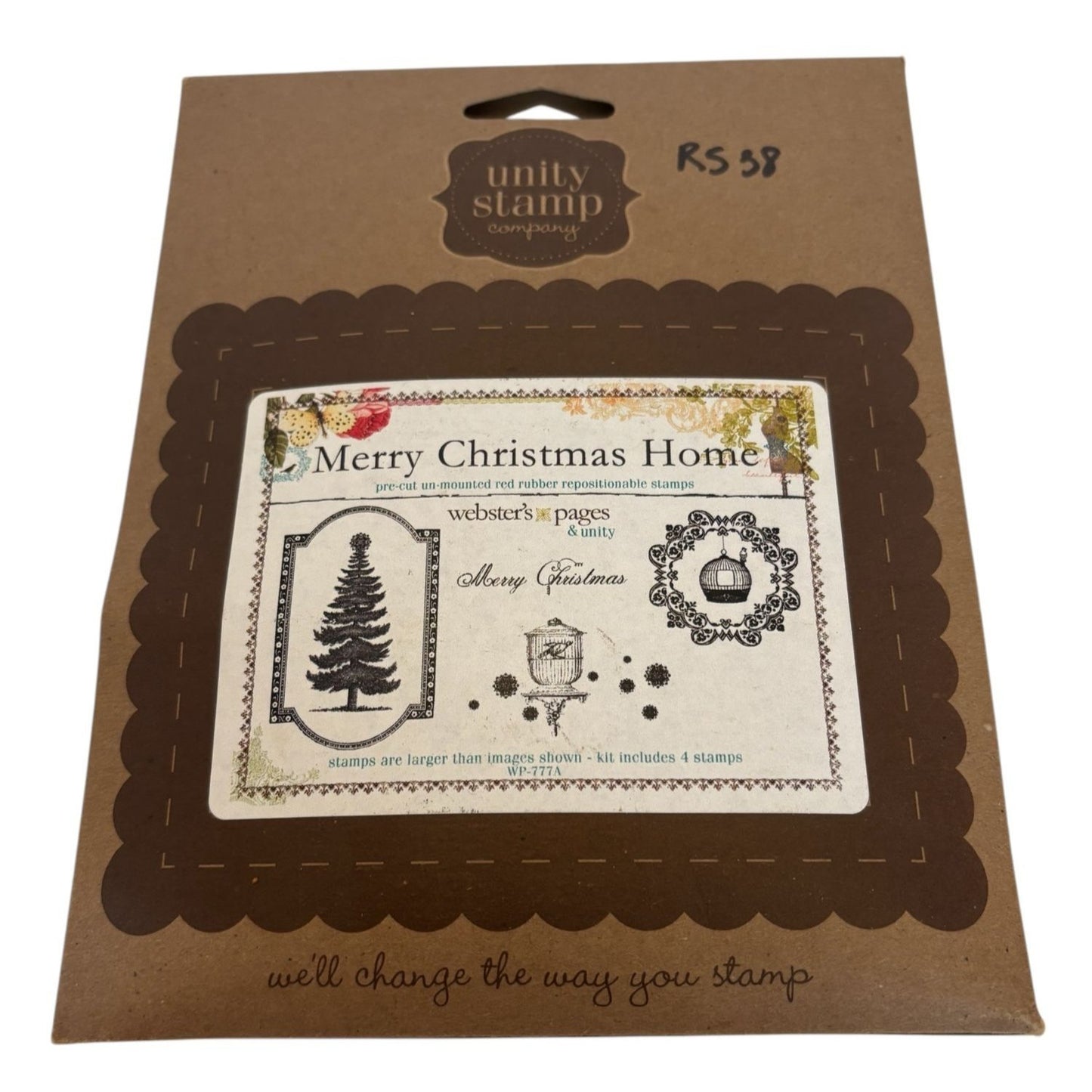 Unity Stamp Company Rubber Stamps Set Merry Christmas Home Birdcage Bird Holiday