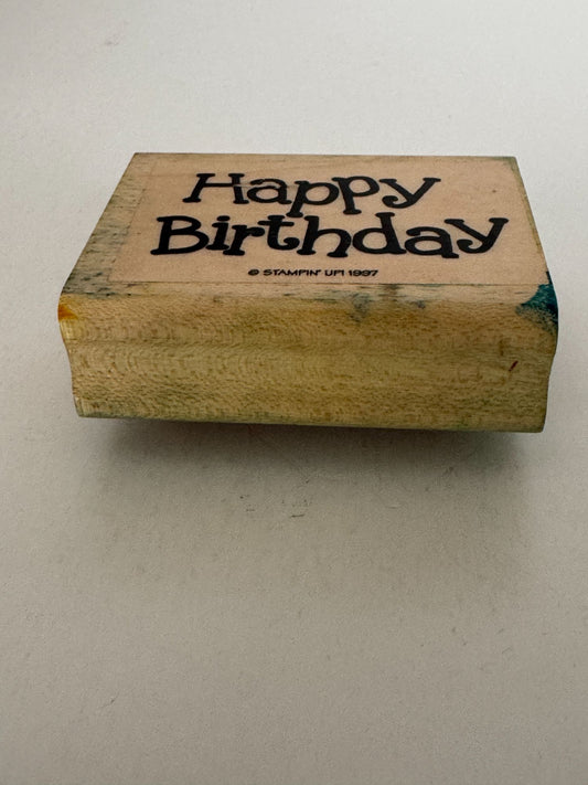 Stampin Up Rubber Stamp Happy Birthday Card Making Words Sentiment Wood Mounted