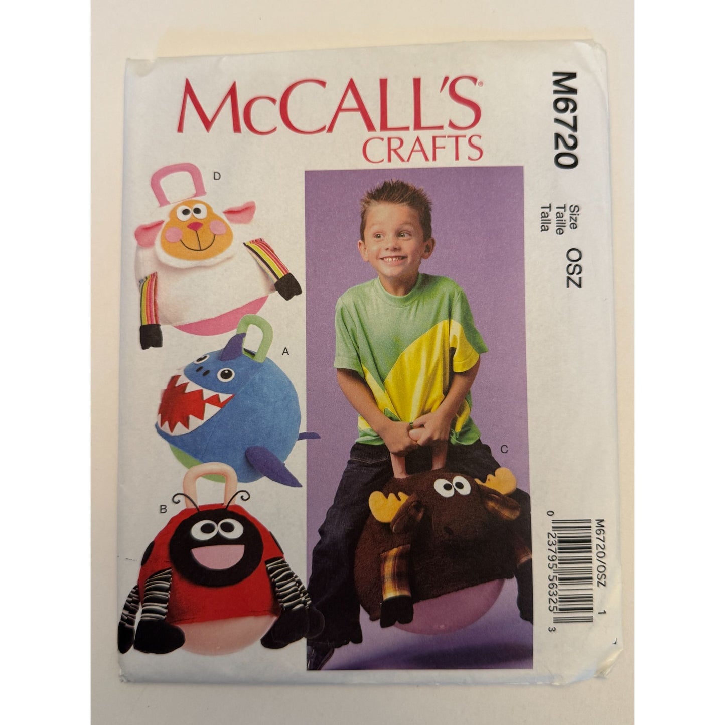 McCalls Sewing Pattern M6720 Hopping Ball Covers Shark Ladybug Moose Lamb Fleece