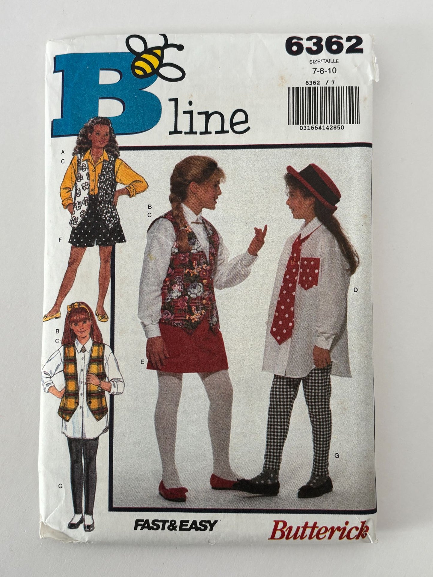 Butterick Sewing Pattern 6362: Girls' Vest, Shirt, Skirt, Shorts, Leggings and Tie