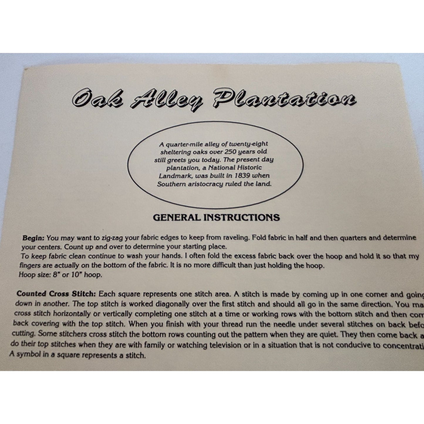 Hands On Designs Cross Stitch Kit Oak Alley Plantation House American History LA