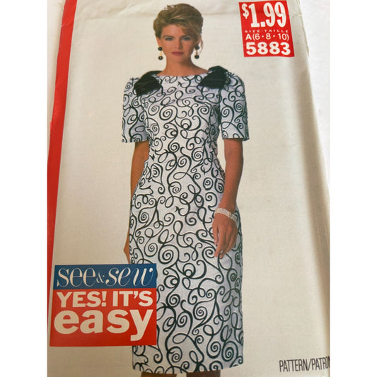 Butterick Sewing Pattern 5883 Sheath Dress Modest Easy Career 6 8 10 Uncut