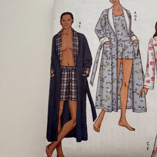 Butterick Sewing Pattern 6837 Robe Pajamas Top Shorts Pants Unisex Easy L XL UC