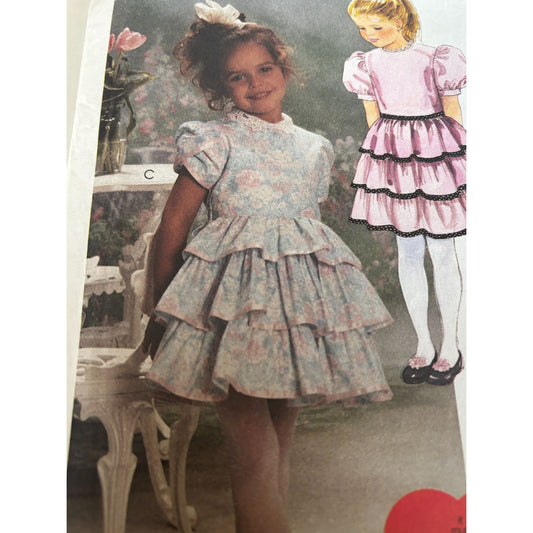 McCalls Sewing Pattern 4758 Girls Easter Dress Spring Ruffles Ruffle Tier 6-8 UC
