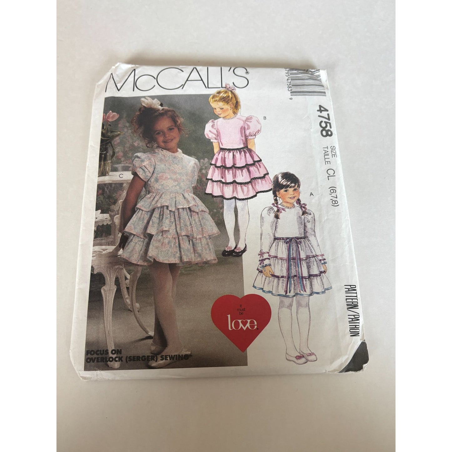 McCalls Sewing Pattern 4758 Girls Easter Dress Spring Ruffles Ruffle Tier 6-8 UC