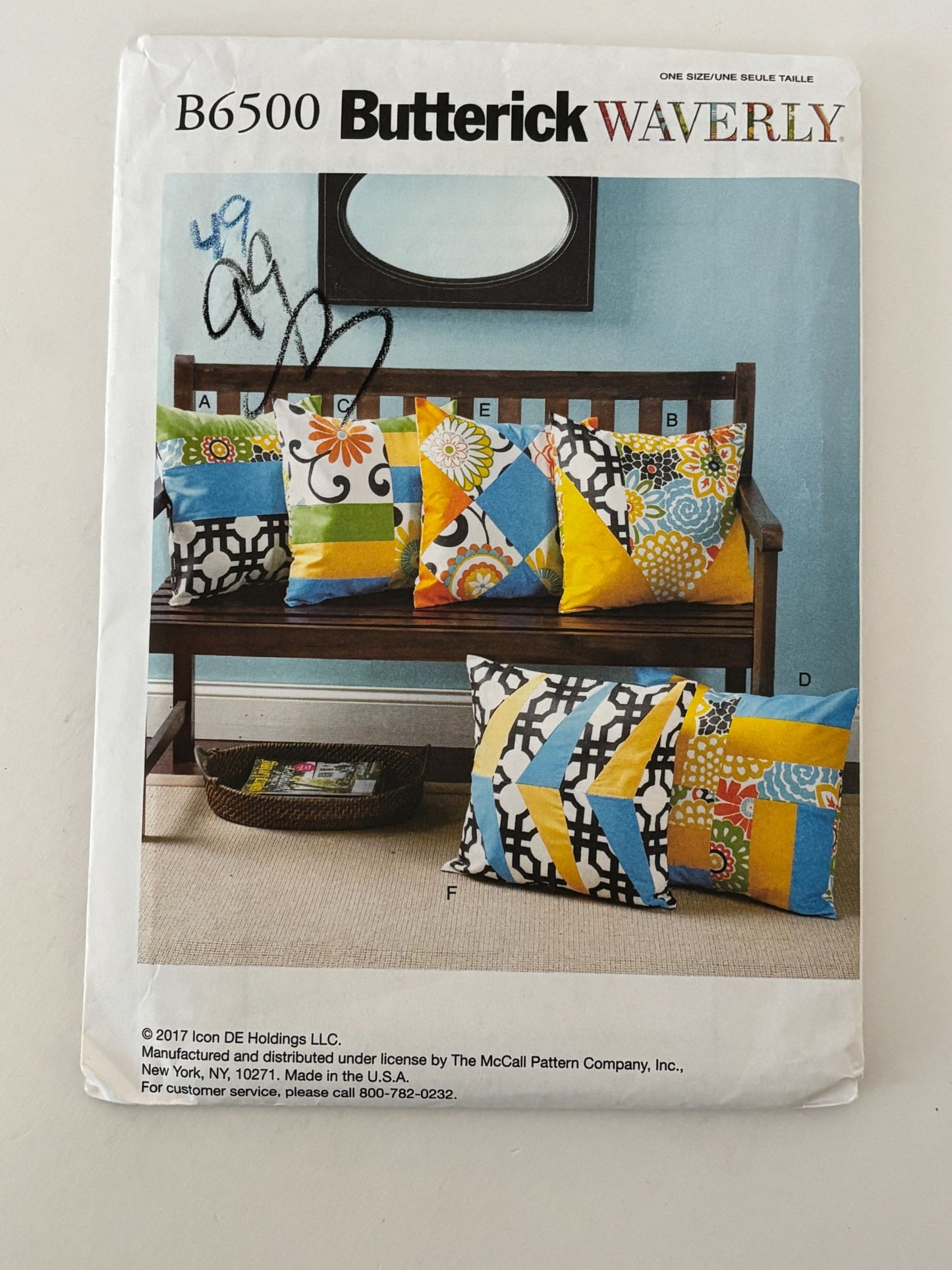Butterick Sewing Pattern B6500 Waverly Pillow Cover Modern Patchwork Geometric DIY Home Decor