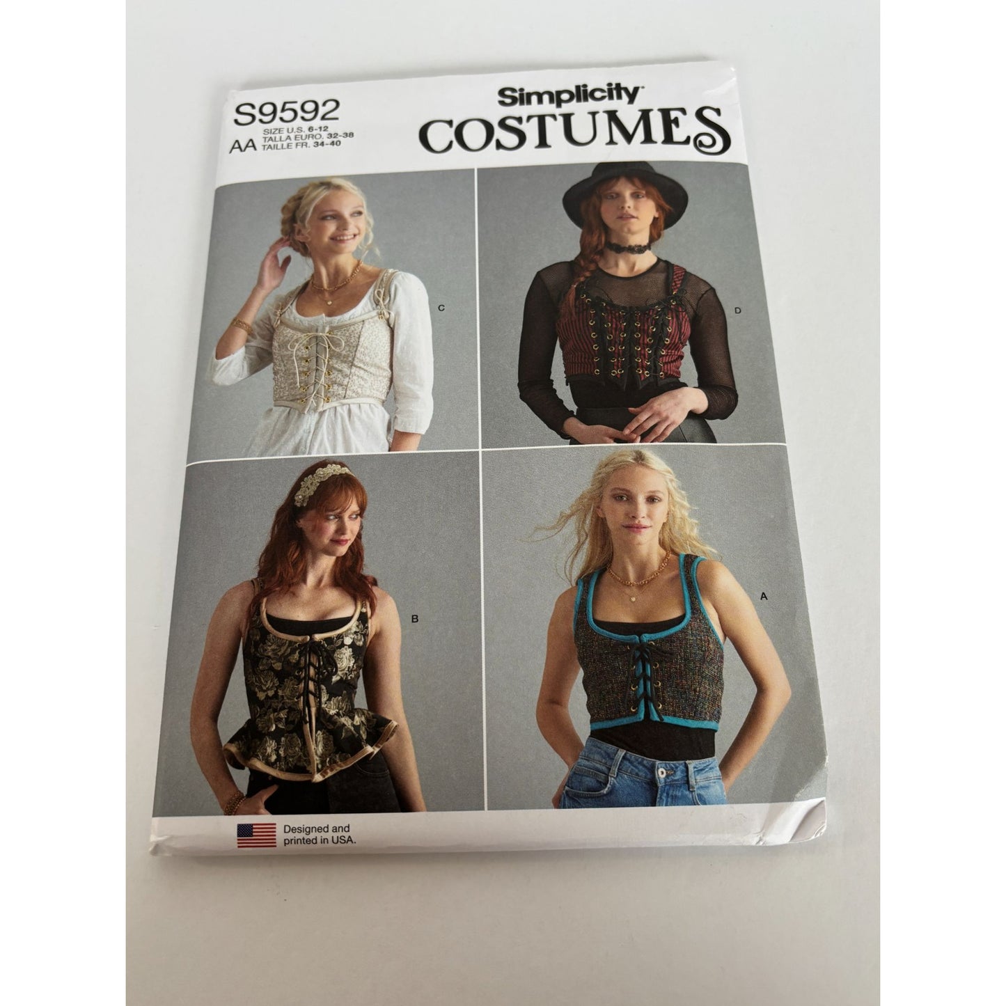 Simplicity Sewing Pattern S9592 Medieval Corset Tops Halloween Costume 6-12 UC