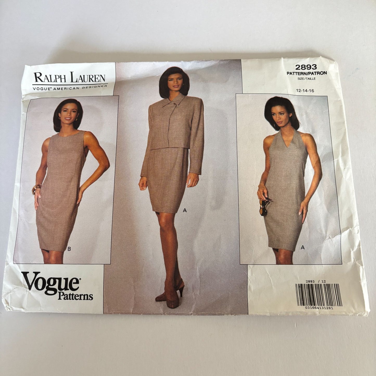 Vogue Sewing Pattern 2893 Ralph Lauren Dress Suit Jacket 12-16 Minimalist 90s Uncut