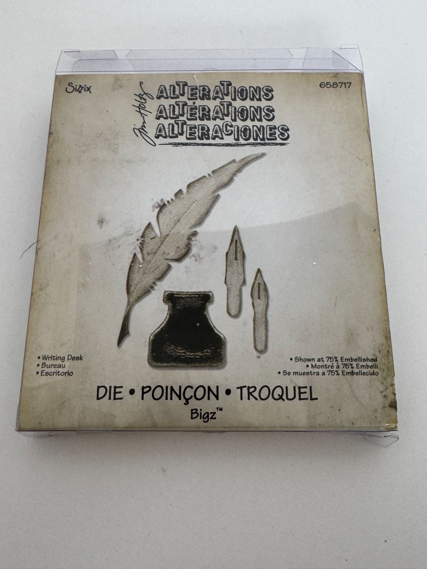 Sizzix Bigz Die Writing Desk Feather Ink Quill Pen Nibs Inkwell Set 658717 Craft