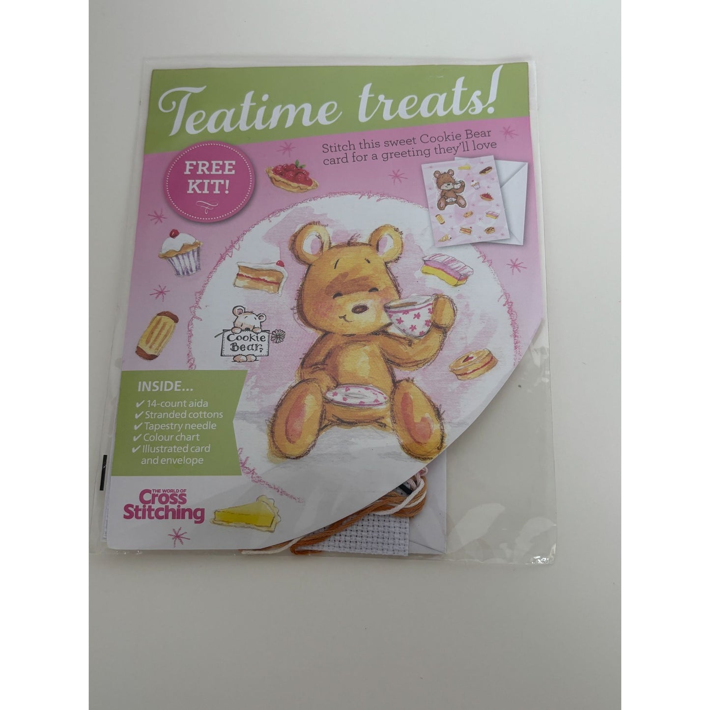 The World of Cross Stitching Cookie Bear Cross Stitch Card Kit Teatime Treats