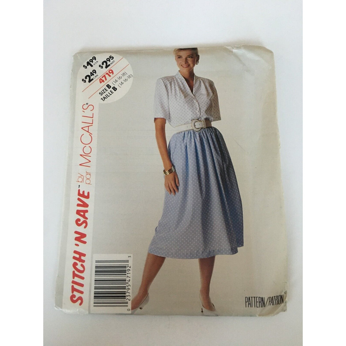 McCalls 4719 Sewing Pattern Blouse Skirt Outfit Stitch N Save Vtg 14 16 18 UC