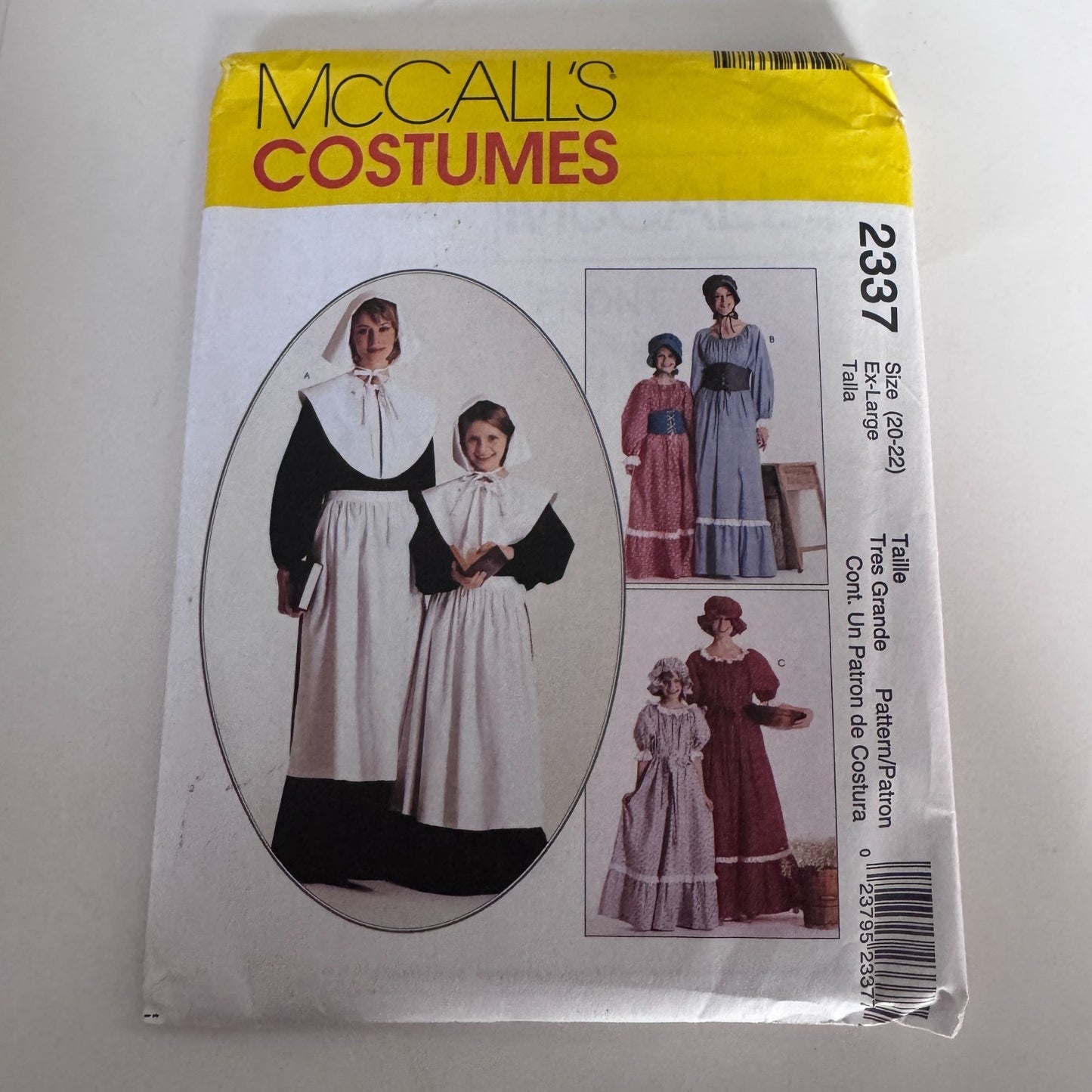 McCalls Sewing Pattern 2337 Pilgrim Costume Colonial Dress Pioneer 20 22 Uncut Halloween Frontier