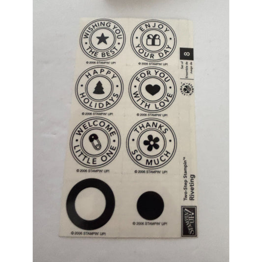 Stampin Up Rubber Stamp Set Two Step Stampin Riveting Gift Tag Card Word Circles