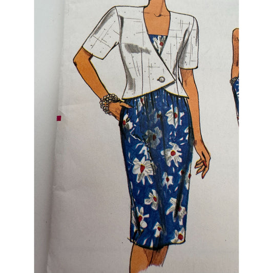 Vogue Sewing Pattern 9632 Misses Jacket Straight Dress 1980s Vintage 8 10 12 UC