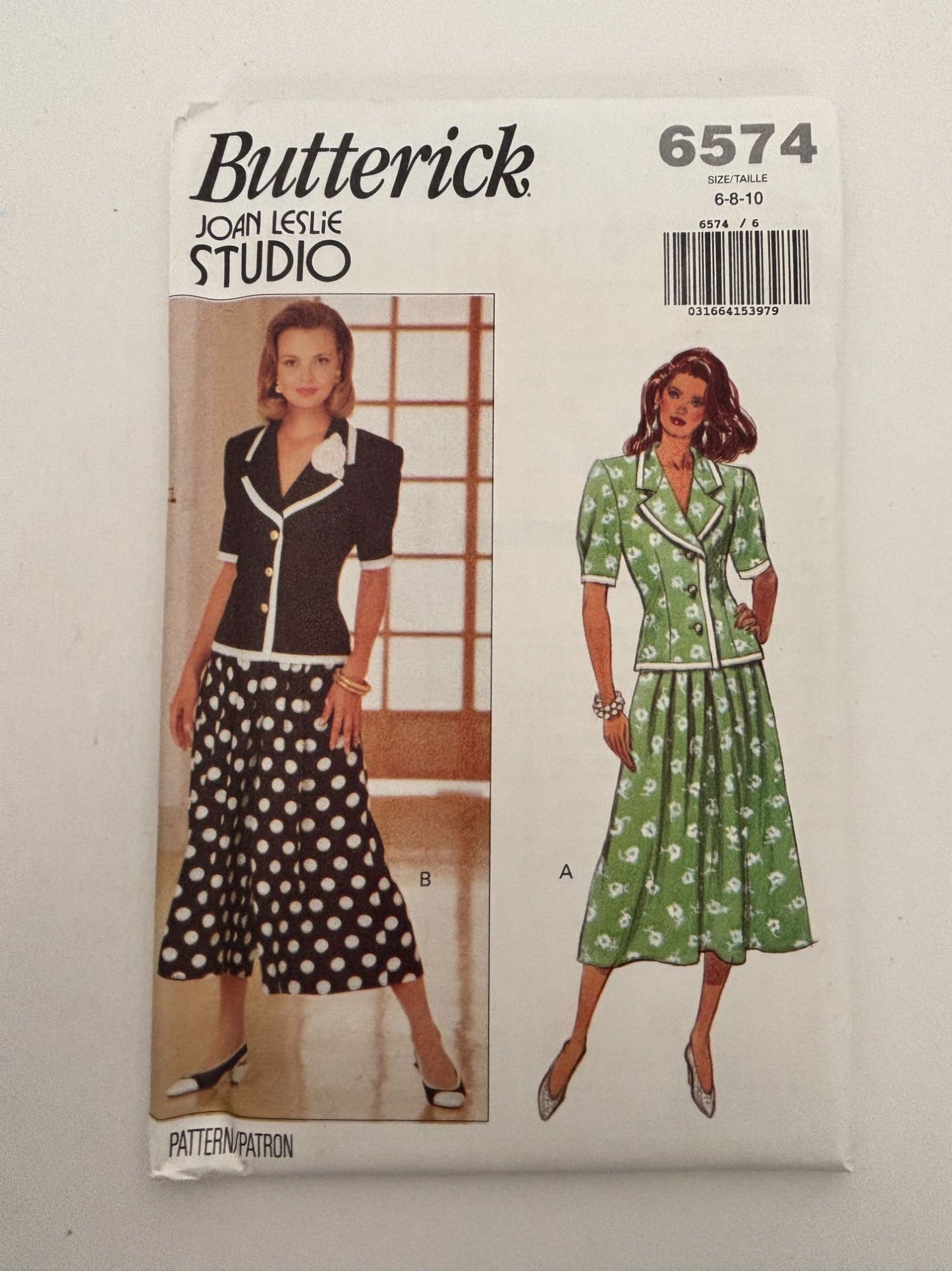 Butterick Sewing Pattern 6574 Top Skirt Split Skirt Work Outfit 1990s 6 8 10 UC