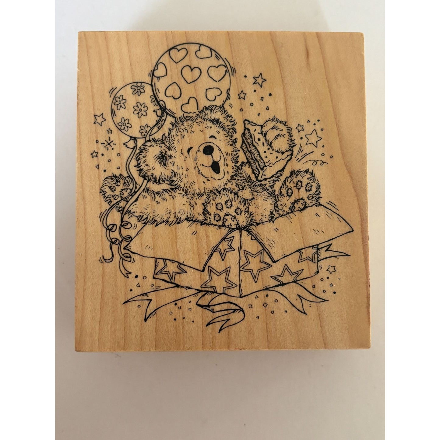 PSX Rubber Stamp Fuzzy Bear Teddy Birthday Cardmaking Gift Balloons Party Large
