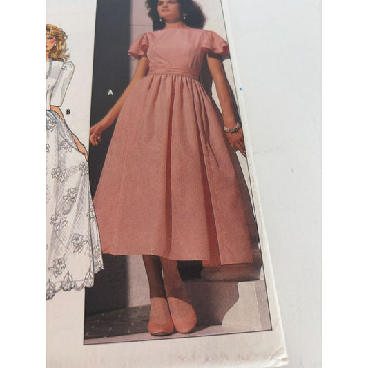 Butterick Sewing Pattern 3235 Modest Formal Dress Short Sleeve 1980s 12 14 16 UC