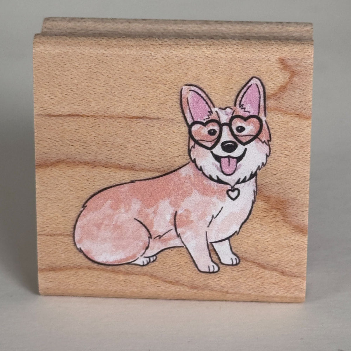 Stampabilities Rubber Stamp Corgi Dog Heart Glasses Cute Puppy Kawaii Cardmaking Animal Wood Mounted