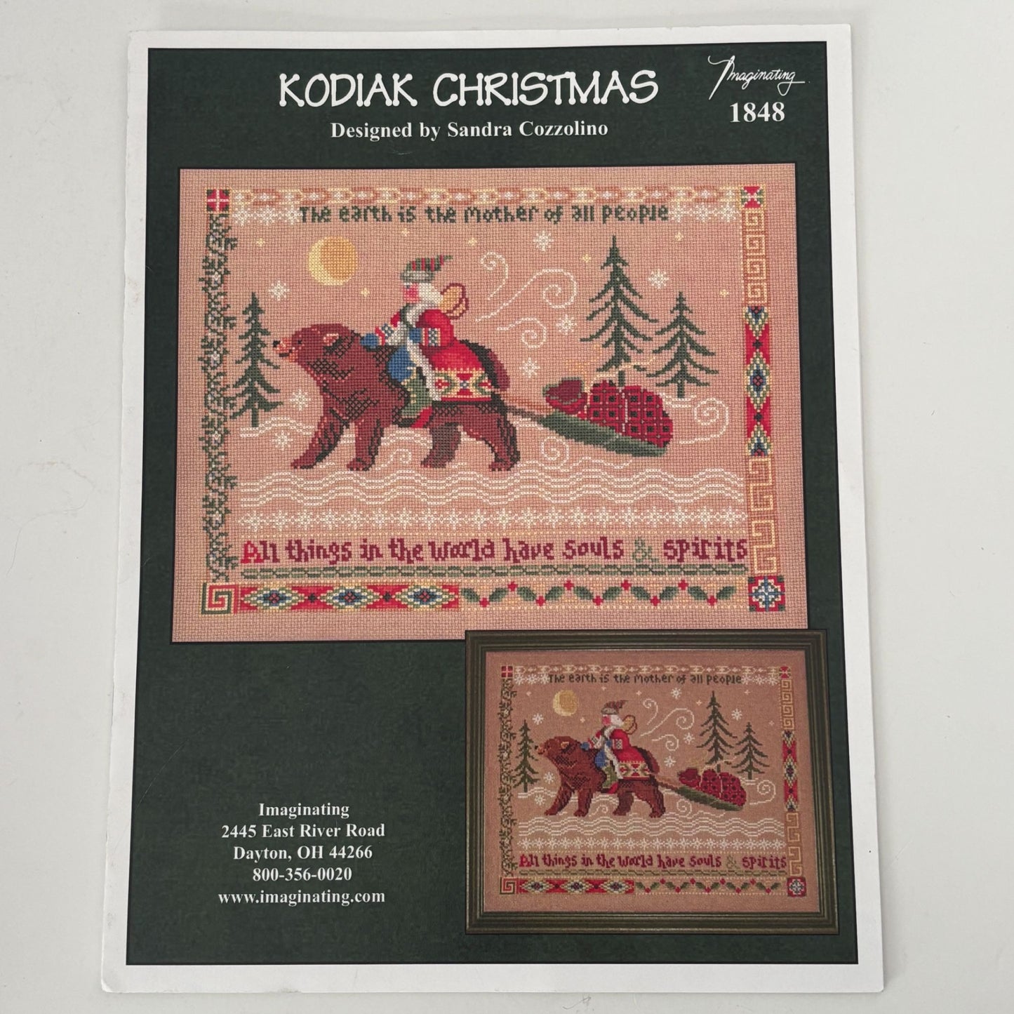 Imaginating Cross Stitch Pattern 1848 Kodiak Christmas Bear Santa Alaska Winter