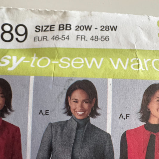 Simplicity Sewing Pattern 4789 Womens Wardrobe Pants Vest Jacket Jumper 20W-28W
