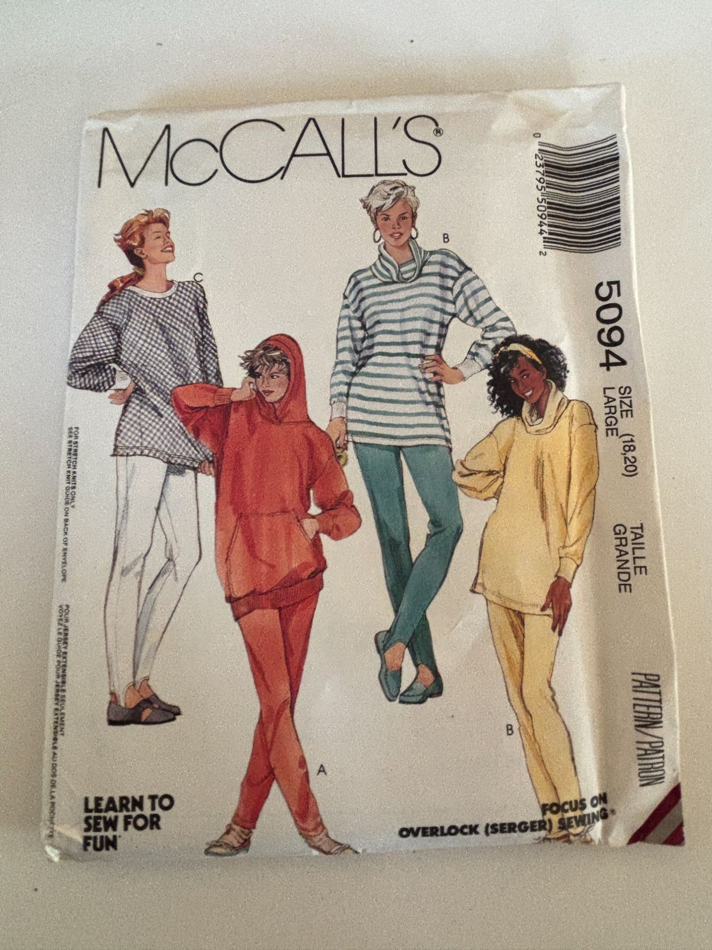McCalls Sewing Pattern 5094 Loose Fitting Pullover Top Shirt Pants Large 16 18