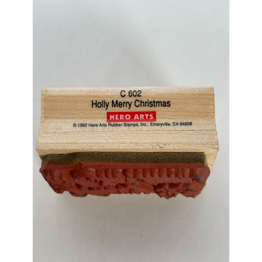 Hero Arts Wooden Rubber Stamp Holly Merry Christmas Gift Tag Card Making Words