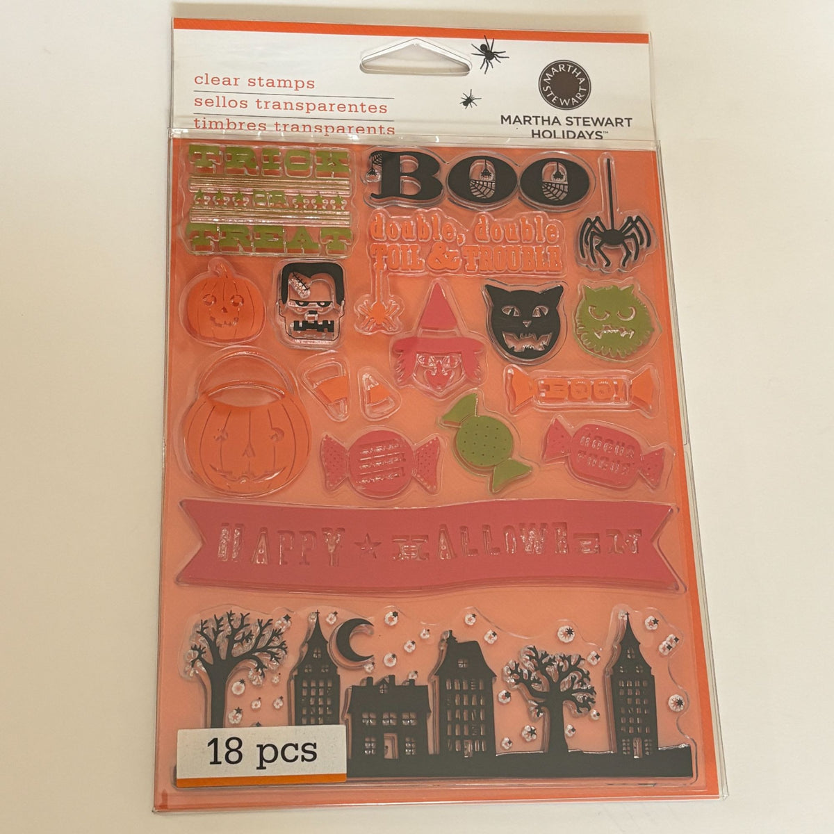 Martha Stewart Clear Stamps Set Halloween Friends Trick or Treat Cat Witch Candy Cardmaking