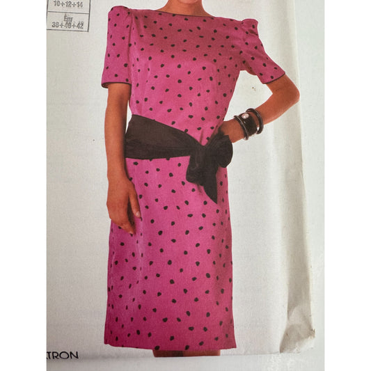 Simplicity Sewing Pattern 7237 Dress Puff Shoulders Sash Boat Neck 1980s 10-14