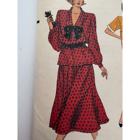 Vogue Sewing Pattern 9190 Dress Top A-Line Skirt Work Outfit 1980s 8 10 12 UC