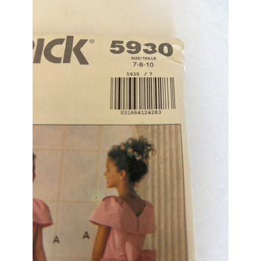 Butterick Sewing Pattern 5930 Girls Dress Easter Spring Party Ruffles 7 8 10 UC