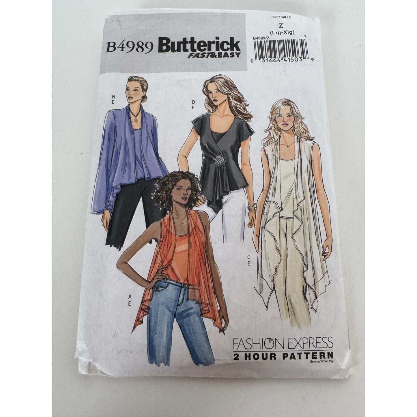 Butterick Sewing Pattern B4989 Tops Camisole Cascade Shawl Fast Easy L-XL Uncut