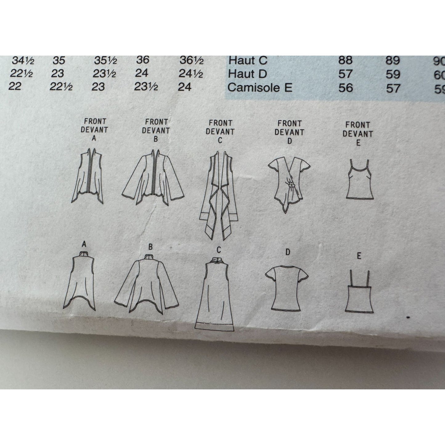 Butterick Sewing Pattern B4989 Tops Camisole Cascade Shawl Fast Easy L-XL Uncut
