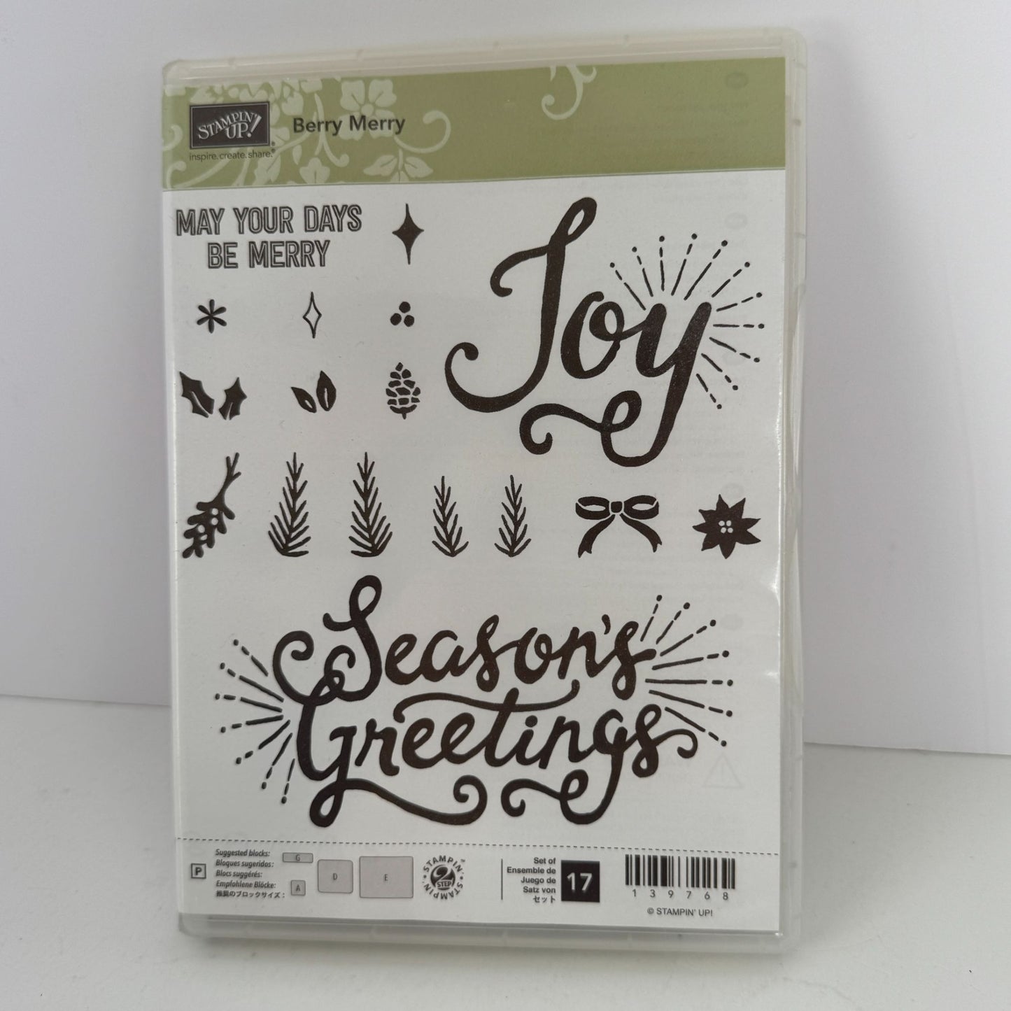Stampin Up Acrylic Stamp Berry Merry Set Holiday Seasons Greetings Christmas
