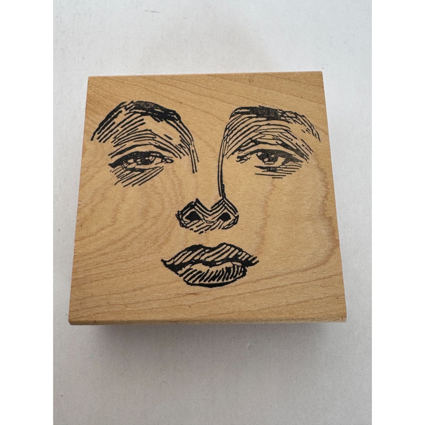 Stampland Rubber Stamp Face Design Wood Mounted Drawing Eyes Lips Nose Artistic