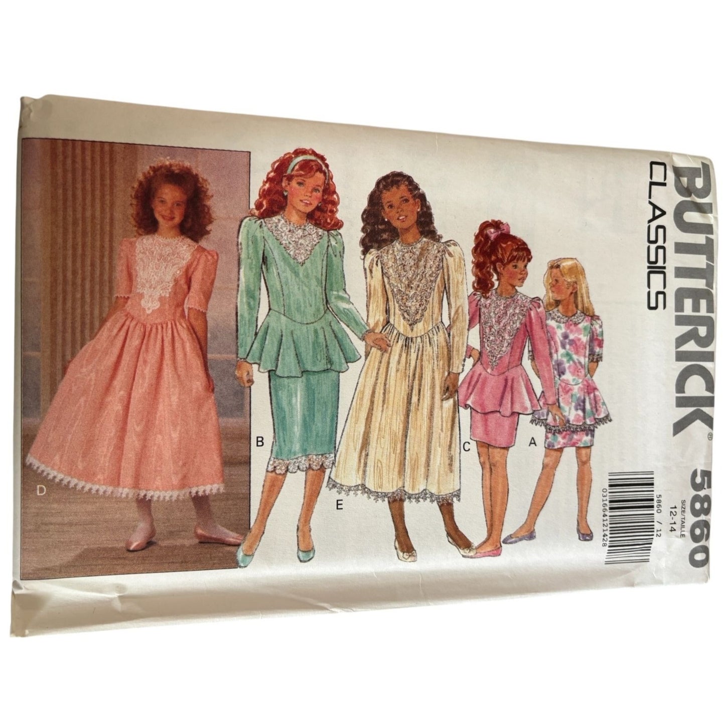 Butterick Sewing Pattern 5860 Flower Girl Dress Dropped Waist Easter Party 12 14