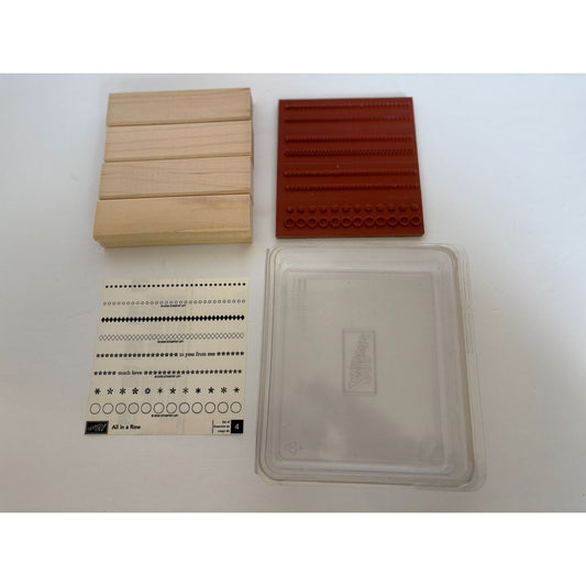 Stampin Up Wood Rubber Stamp Set All In A Row Borders Dots Diamonds Much Love 4