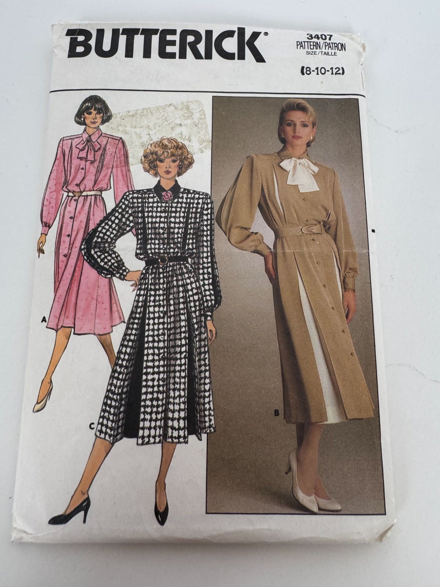 Butterick Sewing Pattern 3407 Vintage 80s Dress Size 8 10 12 A-Line Midi Belted